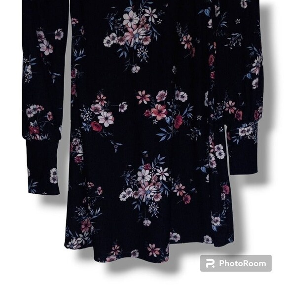 Lily Rose Small Dark Floral 'Emma' Dress-Skater-Elastic Scoop Neck-Tie Close - Picture 4 of 9